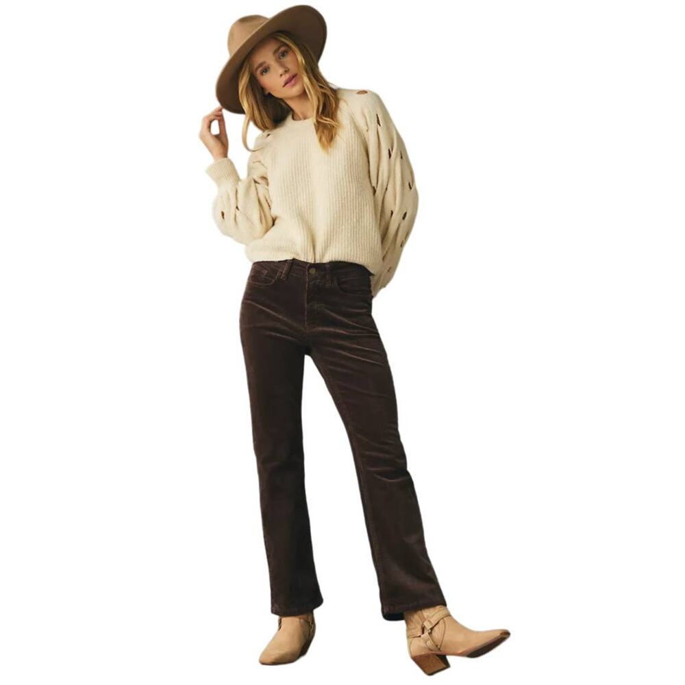 Pilcro by Anthropologie Brown Yaya Mid-Rise Corduroy Crop Flare Jeans Size 33